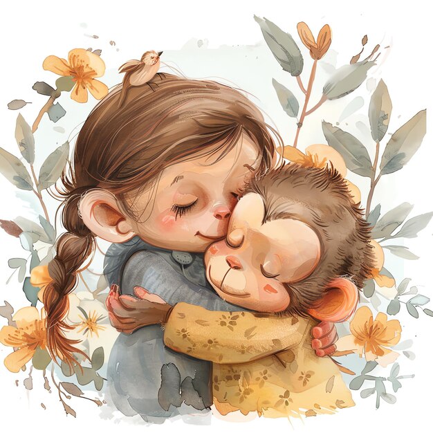 mokey hugging child illustration