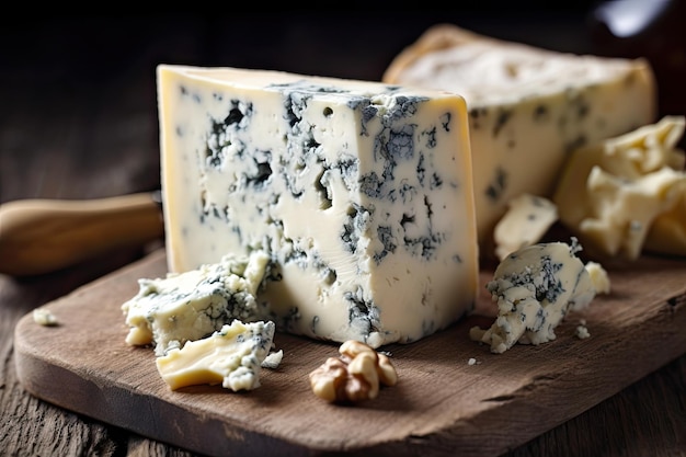 Photo mold cheese blue cheese gorgonzola ageing on wooden background epicure fungal dairy food with