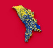 Moldavië kaart met de vlag kleuren blauw geel en rood gearceerde reliëfkaart 3d illustratie