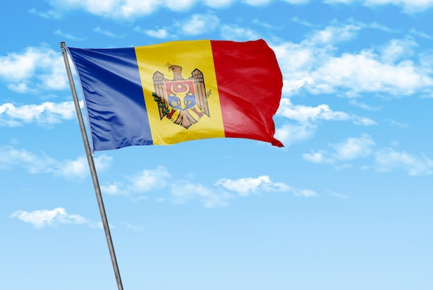 moldova 3D waving flag on a sky blue with cloud background image