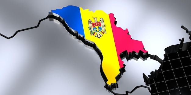 Moldova country borders and flag 3D illustration