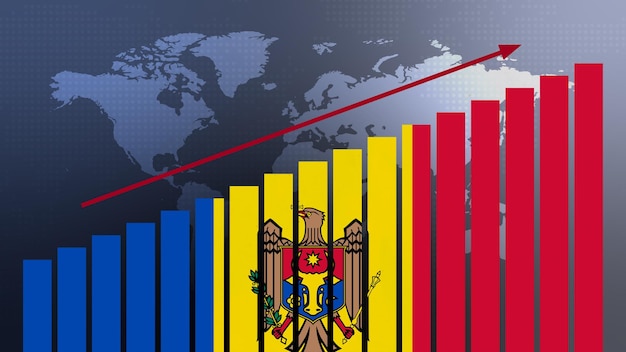 경제와 기업이 다시 문을 열면서 위기 및 기타 재앙 이후 경제 회복 및 비즈니스 개선 가치가 증가하는 막대 차트 개념의 몰도바 플래그