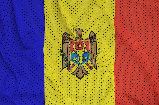 Moldova flag printed on a polyester nylon sportswear mesh fabric