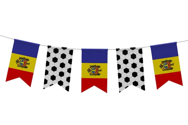 Foto bandiera della moldavia e texture del pallone da calcio bandiera di calcio bunting rendering 3d