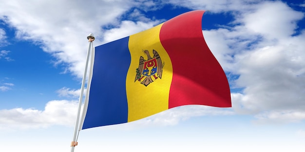 モルドバの手を振る旗の 3 D イラストレーション