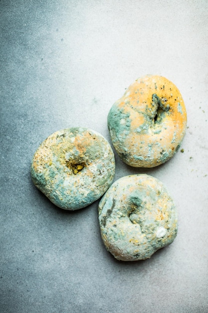 Photo moldy bagel bread spoiled bakery products