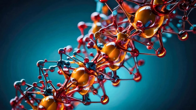 Moleculaire model van het atoom op een donkere achtergrond close-up