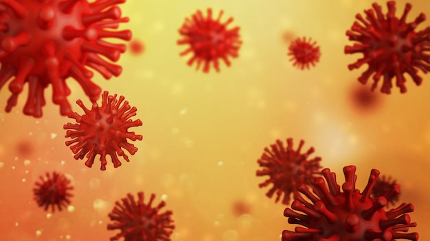 The molecular biology of coronaviruses. Virus cells 3D rendering