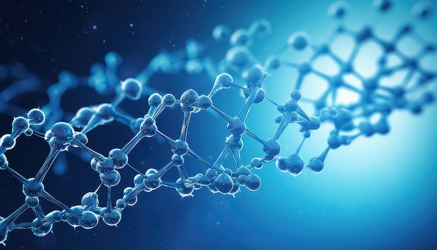 Molecular structure model on blue background