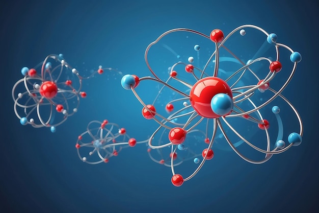 Molecule atom structure on blue background Science concept 3d render illustration