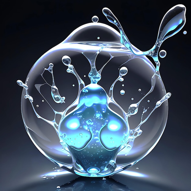 Molecule inside a liquid bubble cosmetic essence on dark background of water Generative AI