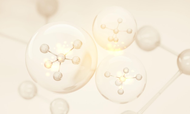 Molecule inside liquid bubble skin care cosmetics 3d\
illustration