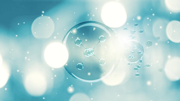 Molecule inside Liquid Bubble skin care cosmetics 3d illustration