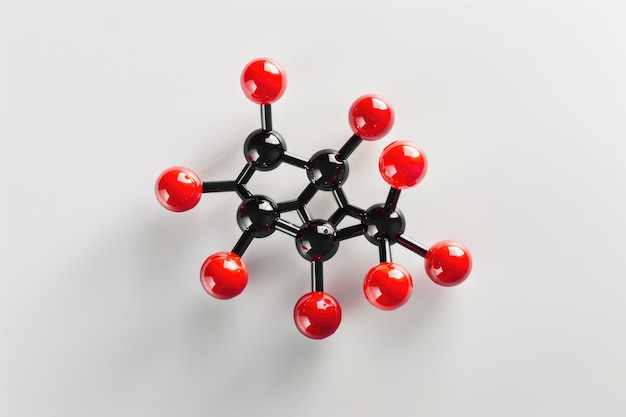 Молекула фенилаланина на белом фоне сверху химическая модель