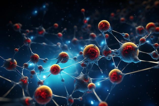 Foto le molecole si connettono nella scoperta scientifica che simboleggia il progresso