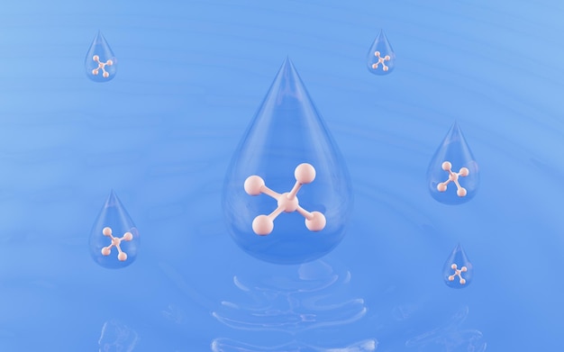 Photo molecules in a drop shape 3d rendering