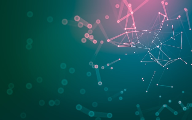 Molecules technology with polygonal shapes, connecting dots and lines