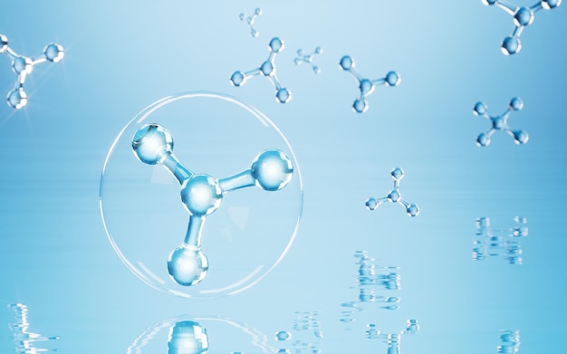 Molecules on the water 3d rendering