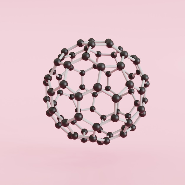 Molecuul en buckyballs structuur biotechnologie concept 3D-rendering