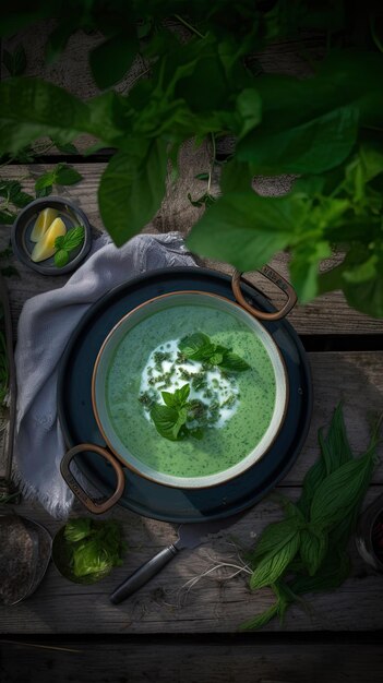 Molokhia een gerecht gemaakt van de bladeren van Corchorus