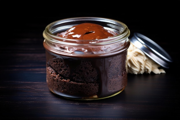 Photo molten chocolate cake in a jar