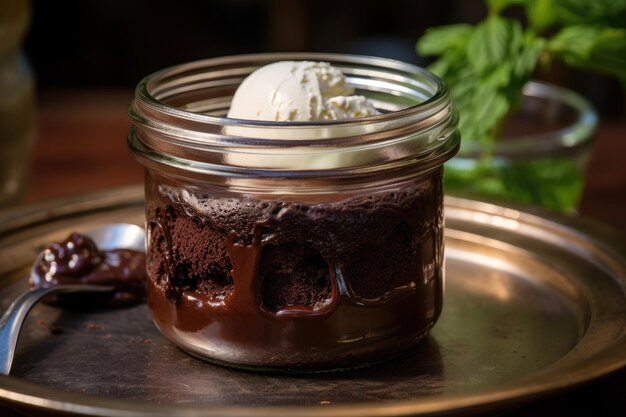 Photo molten chocolate cake in jar