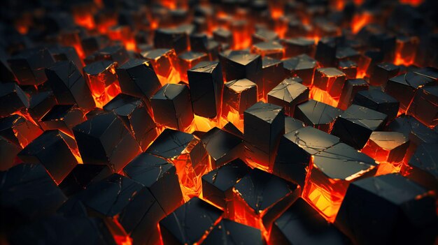 Molten Core Surges Geometric Blocks Crack Fiery Veins Pulse Revealing Lava39s Intense Embrace Below