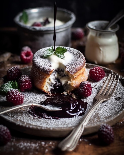 Molten lava cake filled with a chocolate filling