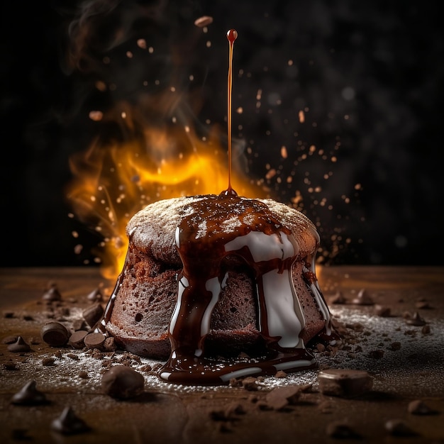 Molten lava cake with caramel topping Delicious Dessert