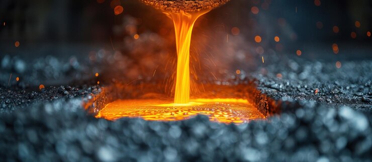 Photo molten metal pouring into a mold