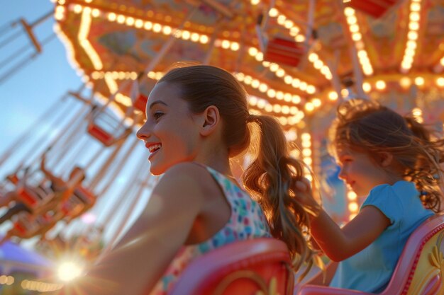 写真 ママと子供たちはアミューズメントで楽しい一日を過ごしています