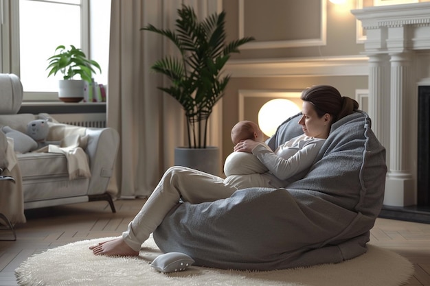 Mom and baby having a snuggle session in a baby be