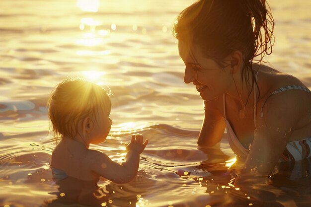 Mom and baby sharing a special beach moment