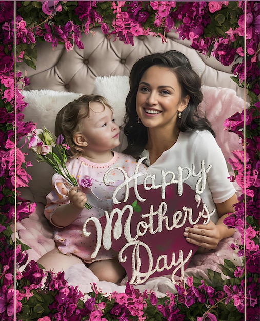 Mom and child celebrate happy mothers day