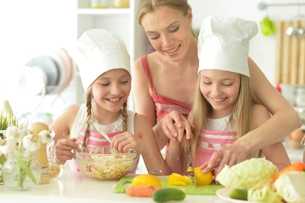 Mom and daughter cook