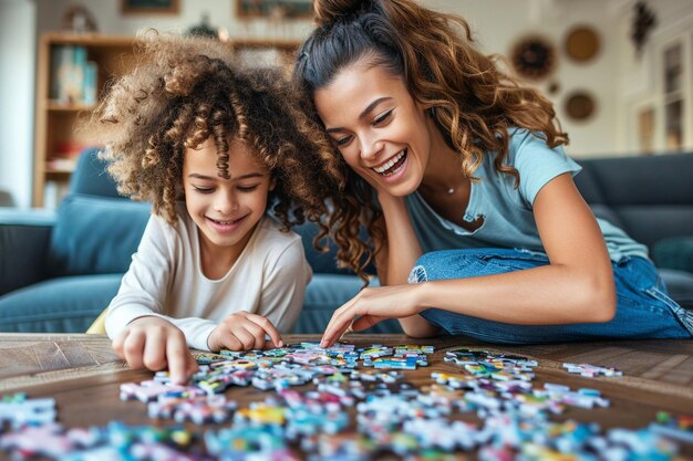 Photo mom and daughter creating a custom mothers day puz