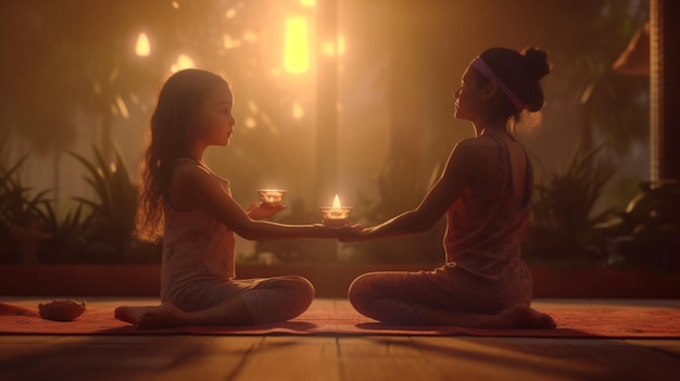 Mom and daughter doing yoga generative ai