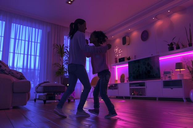 Photo mom and daughter having a dance party