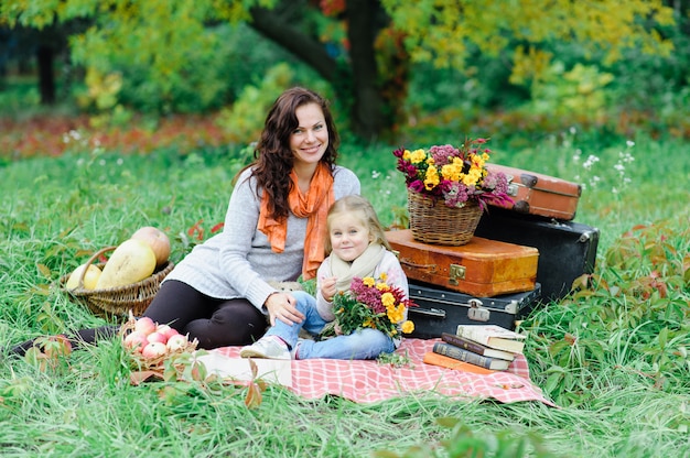 Mom and daughter on a picnic