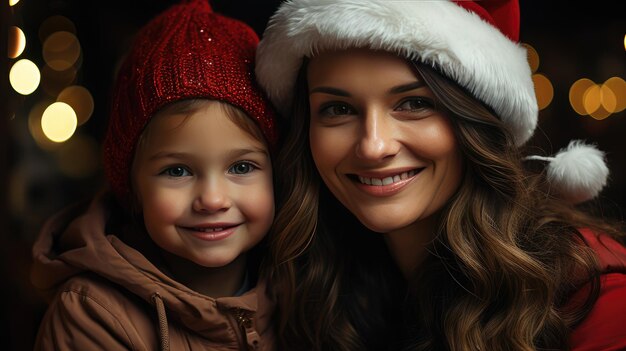 Photo mom and daughter on the street on christmas