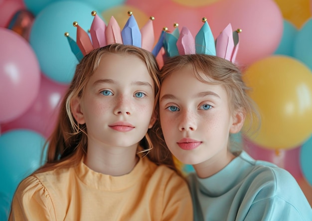 mom and daughter with paper crowns