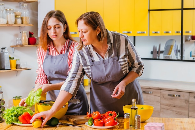 Mom and daughter working in kitchen together