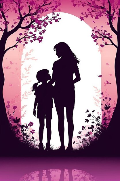 Photo mom day background with people silhouette