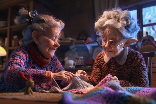 Photo mom and grandma knitting sweaters for the family o