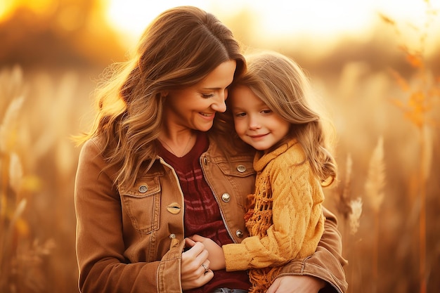 Mom hugging her little daughter international hug day