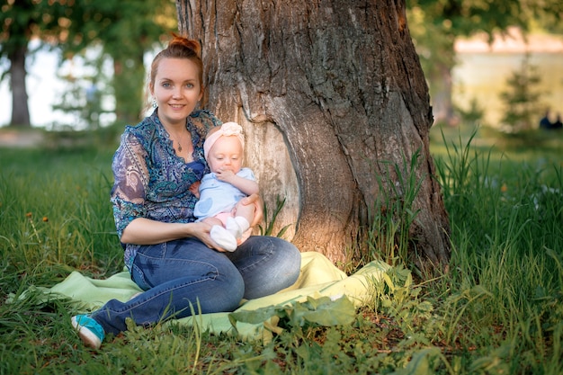 Mom is always close up. mother and daughter in nature. high quality photo