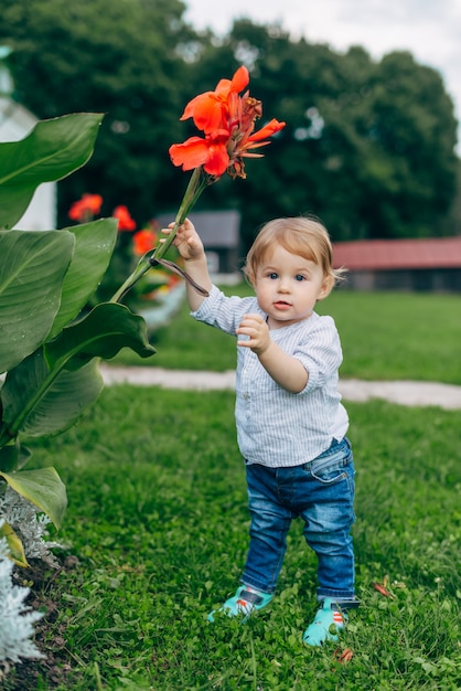 ママと息子の花を見て