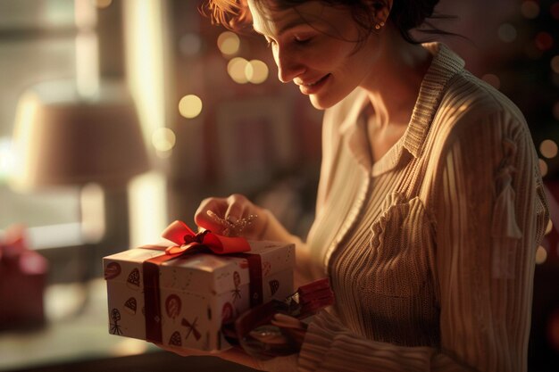 Foto la mamma sta sventolando una scatola di dolci.