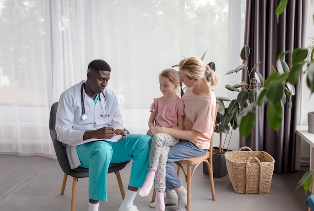 Mom with a little daughter at a doctor's consultation