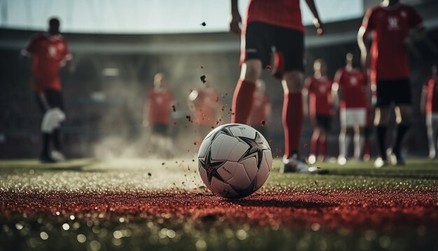 Foto il momento in cui la palla scende dal piede nel calcio libero